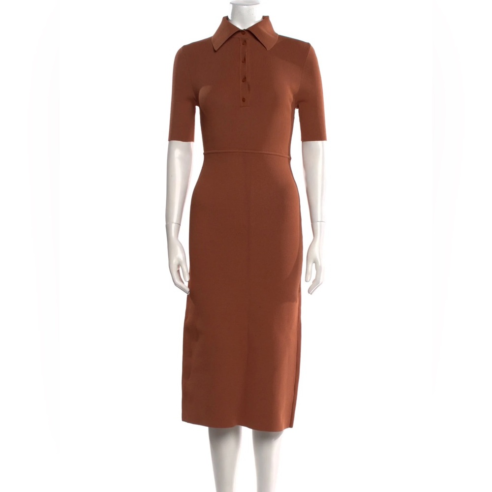 Scanlan Theodore Crepe Knit Polo Collar Midi Dress